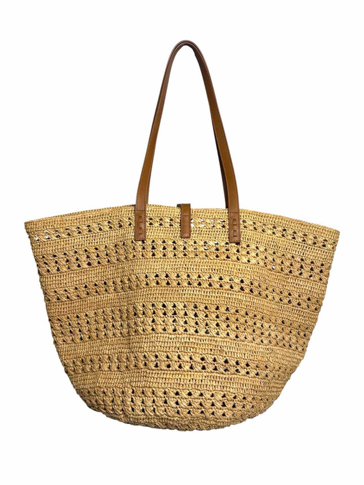 Saint Laurent Panier Natural & Brandy Raffia Hobo Purse
