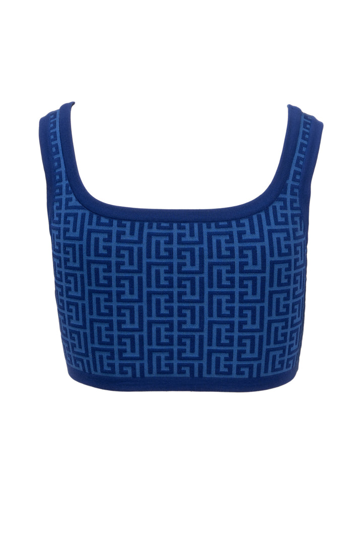 Balmain Size 6 Scoop Neck Monogram Jacquard Tank Top