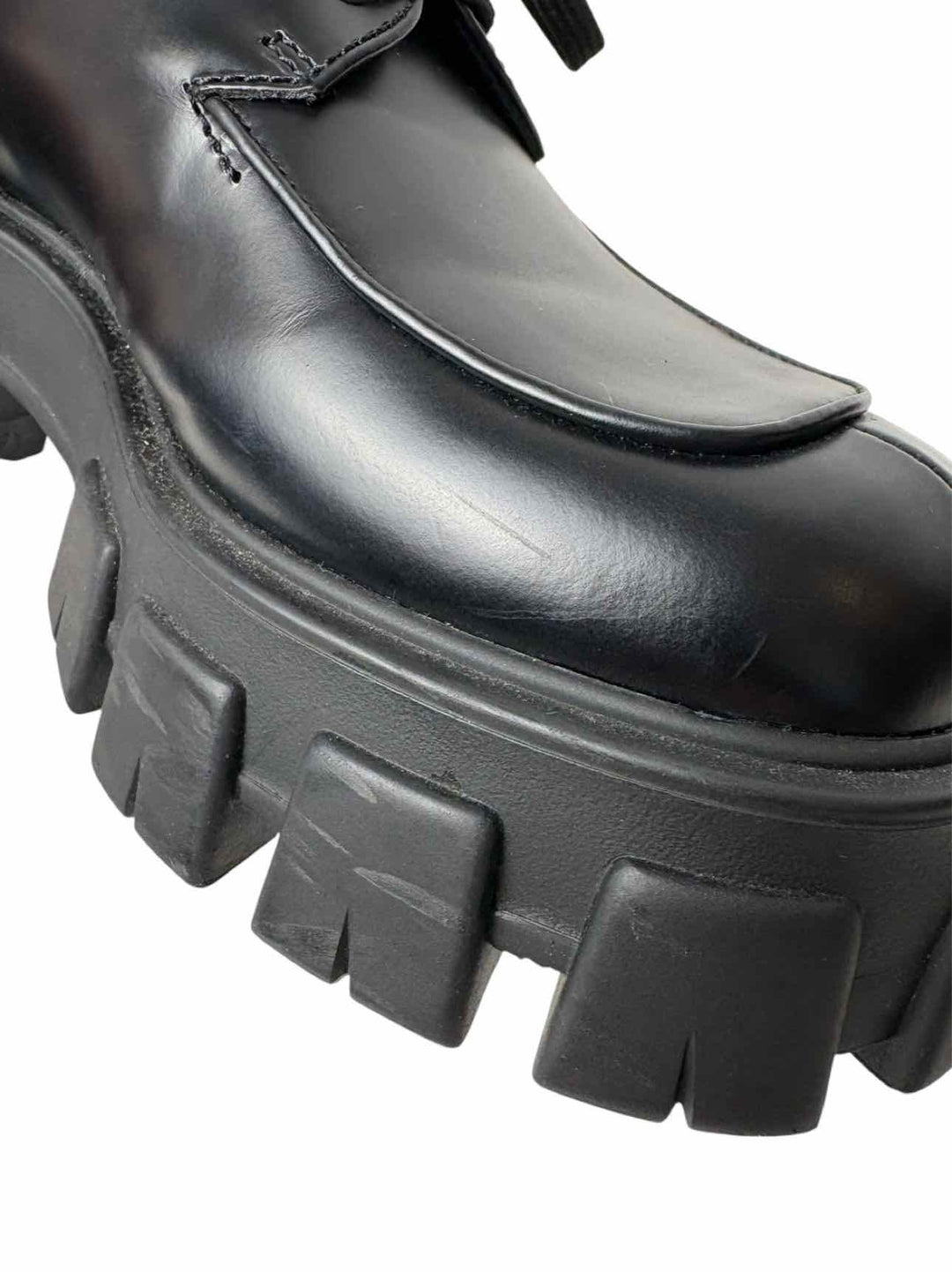 Prada Size 38 Monolith Brushed Leather Platform Derby Shoes