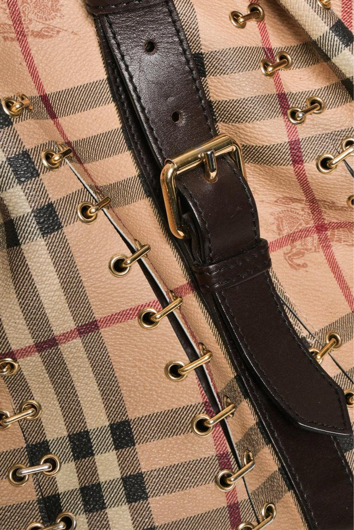 Burberry Metal Stitch Haymarket Check Coated Canvas Medium Lowry Tote