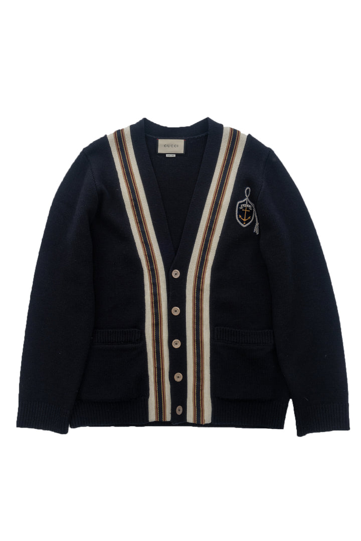 Gucci Size L Men's Wool Embroidered Anchor Cardigan