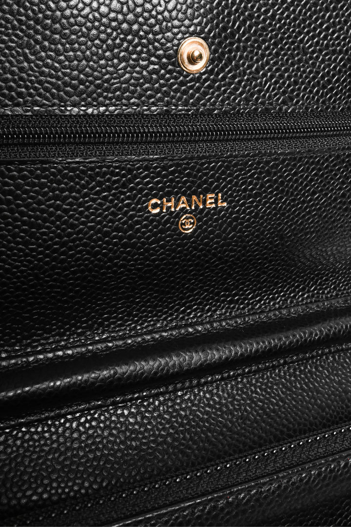 Chanel 2013-2014 Classic Quilted Caviar Leather Wallet On Chain Crossbody