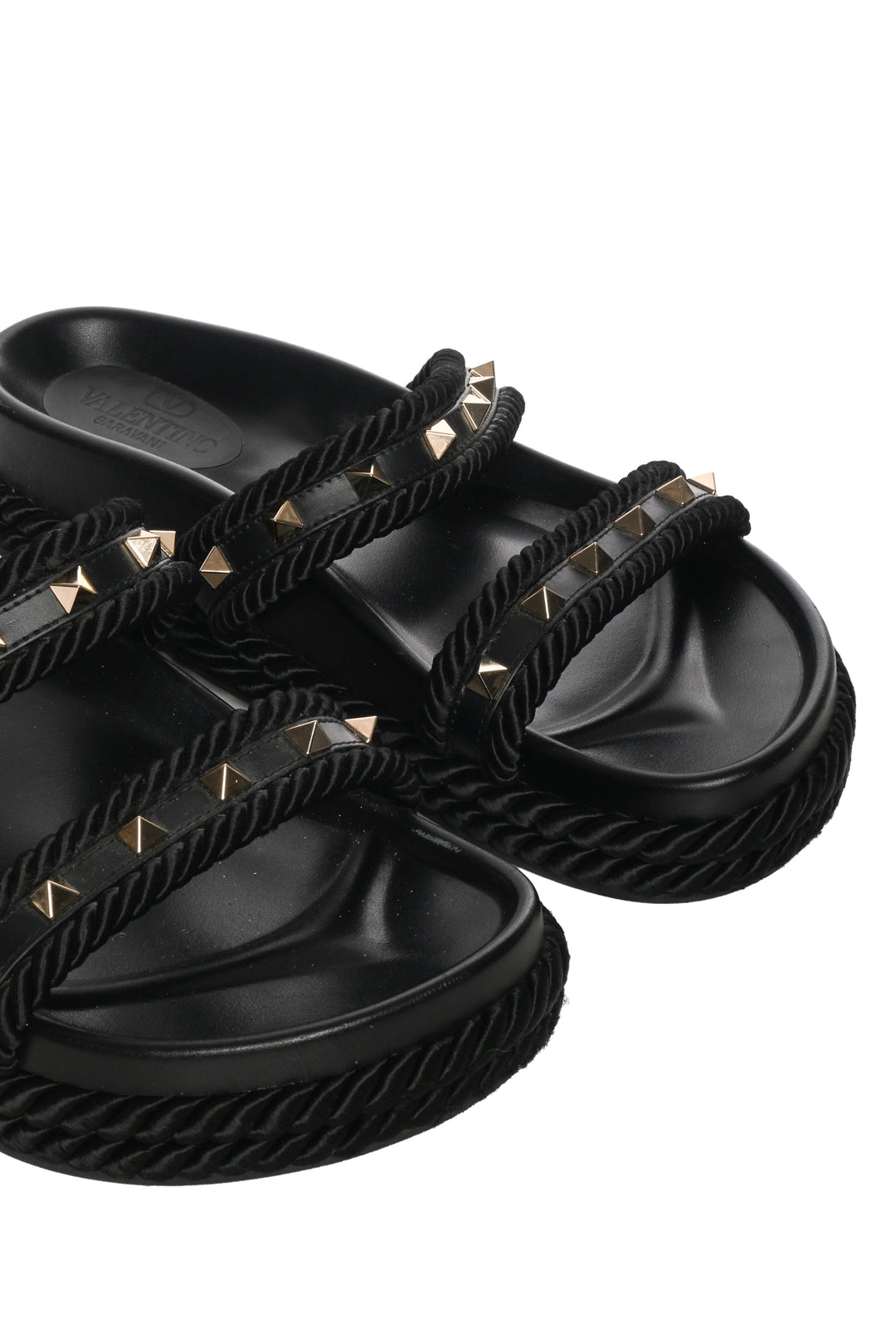 Valentino Size 37 Rockstud Leather Slide Sandals