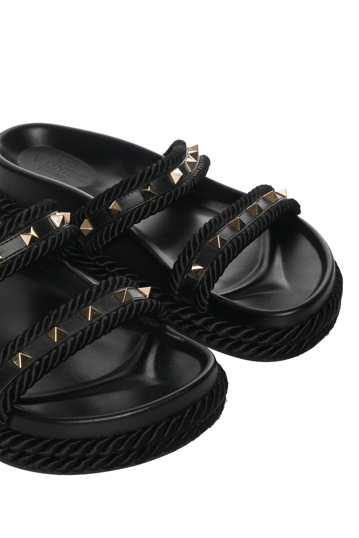 Valentino Size 37 Rockstud Leather Slide Sandals