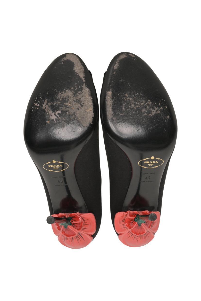 Prada Size 40 Satin Flower Heeled Sandals