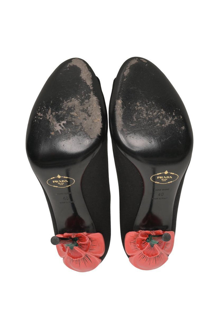 Prada Size 40 Satin Flower Heeled Sandals