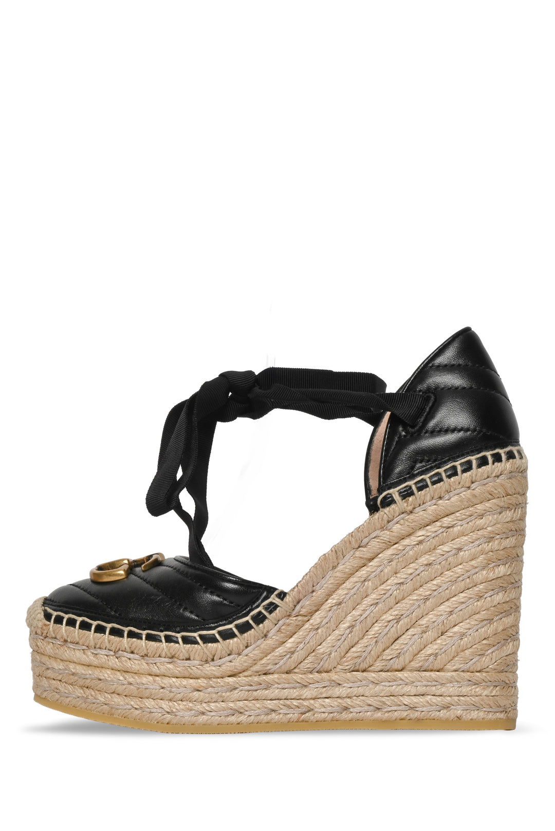 Gucci Size 35 Matelasse GG Marmont Ankle Wrap Platform Espadrille Wedges
