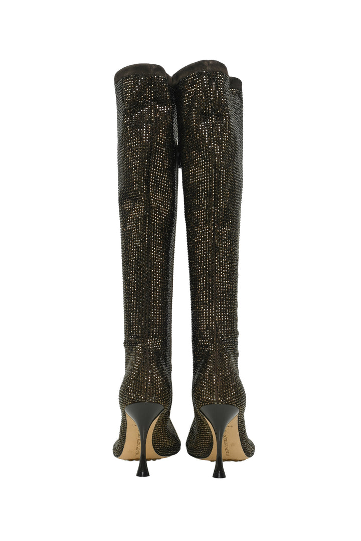 Bottega Veneta Size 37 Suede Crystal Sparkle Dot Tall Boots