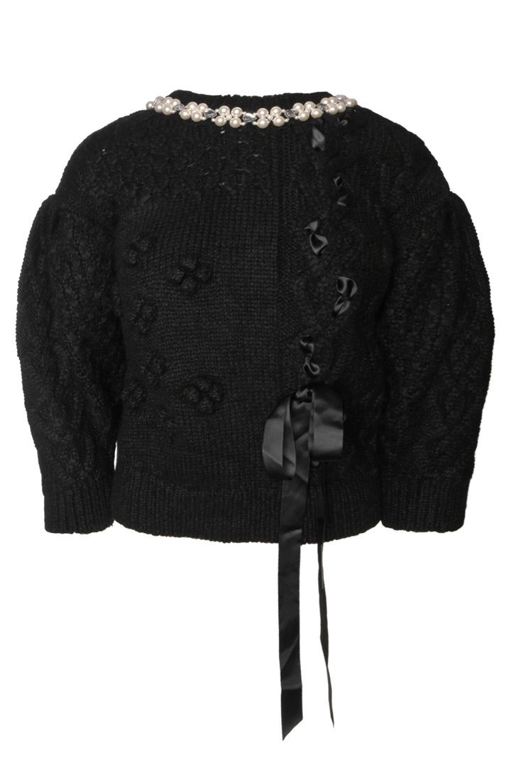 Simone Rocha Size S Embellished Collar & Bow Cable Knit Sweater