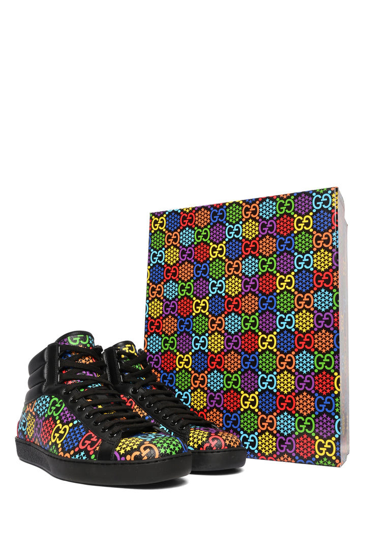 Mens Shoe Size 7 Gucci Men's Ace GG Supreme Psychedelic High Top Sneakers