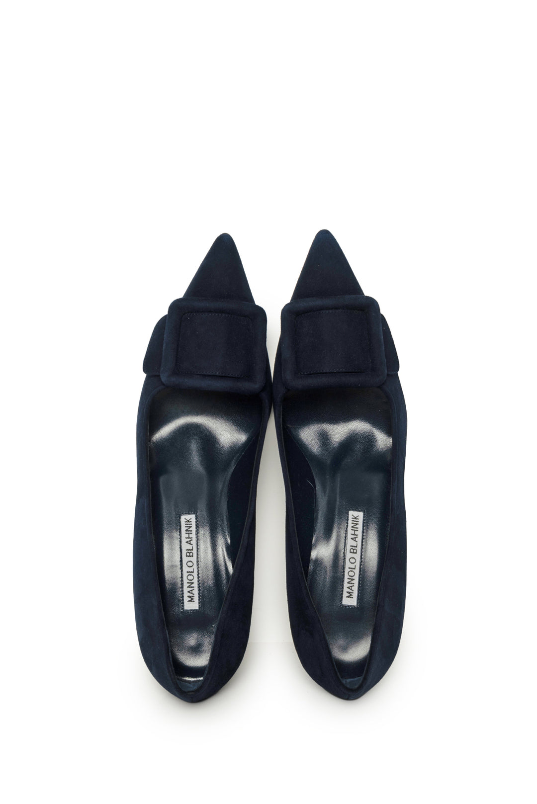 Manolo Blahnik Size 39 Navy Blue Suede Buckle Detail Pumps
