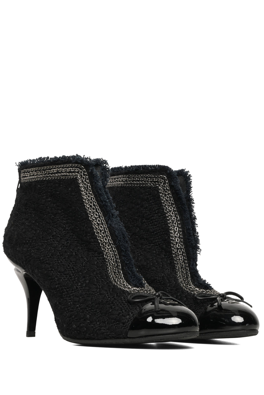 Chanel Size 39.5 Tweed Interlocking CC Cap Toe Ankle Boots