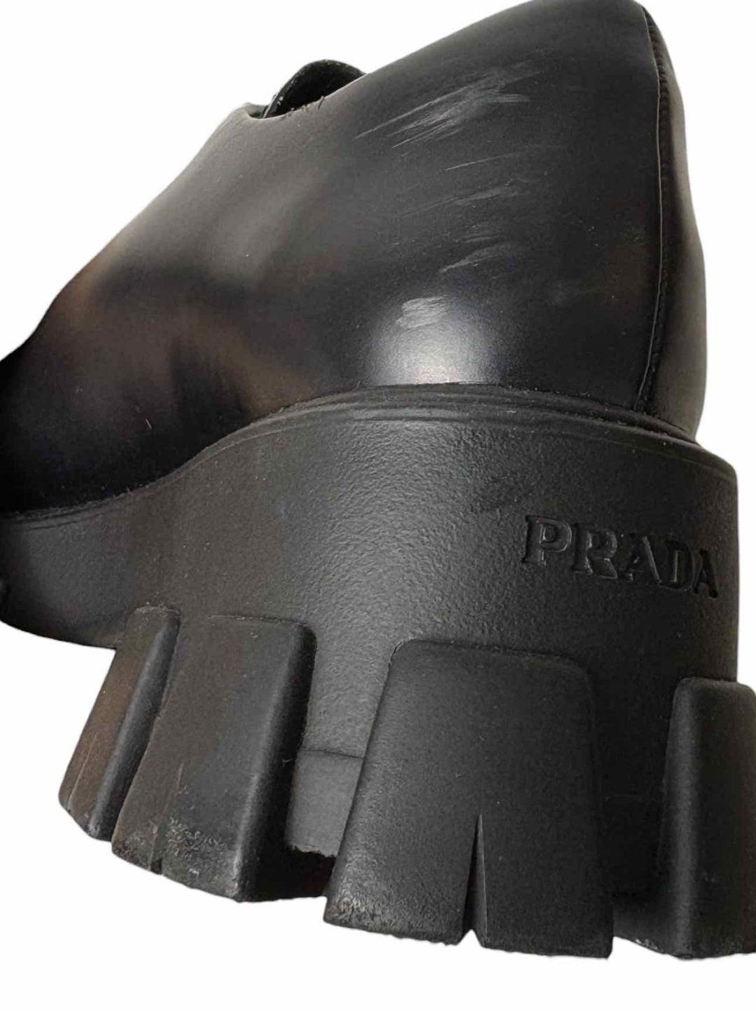 Prada Size 38 Monolith Brushed Leather Platform Derby Shoes
