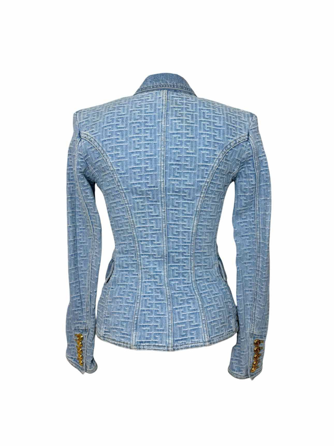 Balmain Size 36 Patterned Denim Blazer