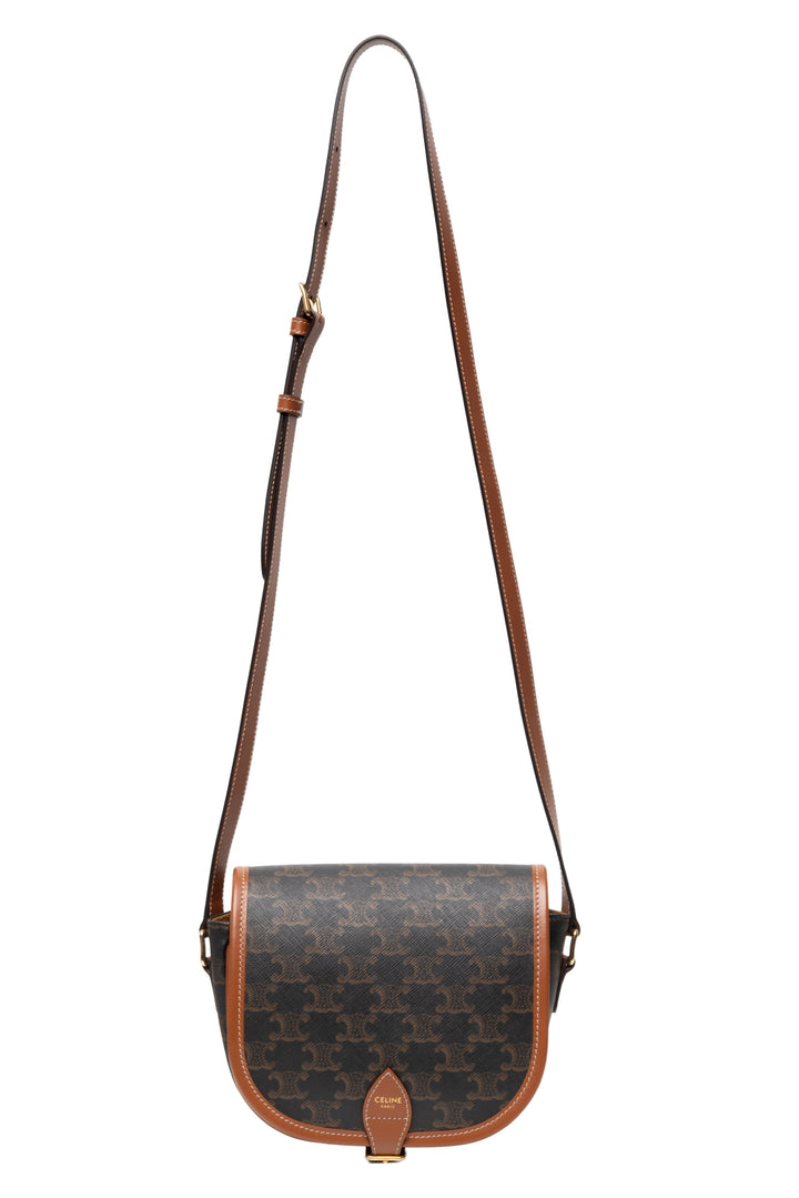 Celine 2021 Calfskin Leather & Triomphe Coated Canvas Medium Folco Crossbody