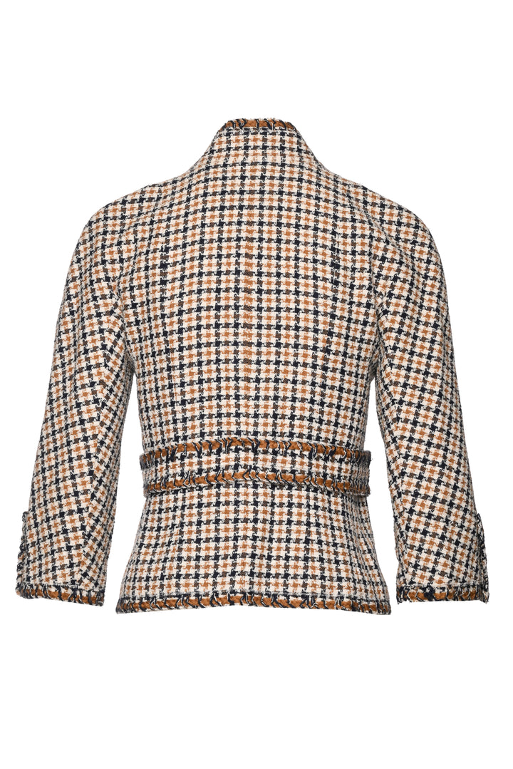 Chanel Size 4 2008 Houndstooth Tweed 3/4 Sleeve Jacket