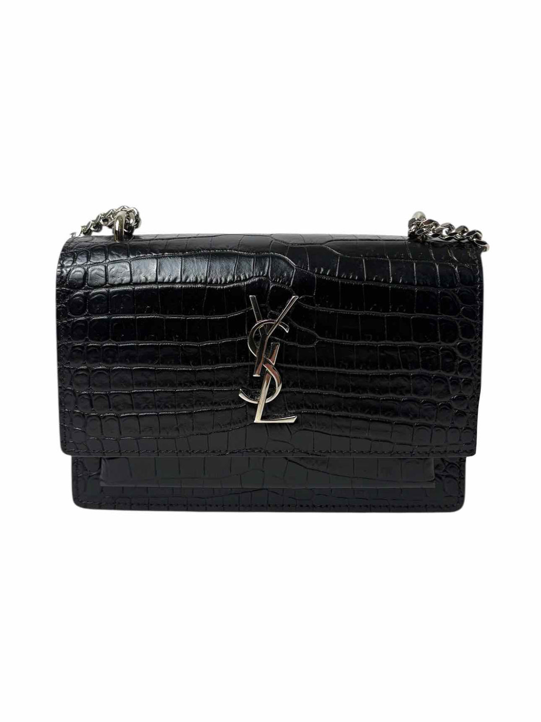 Saint Laurent Croc Embossed Sunset Wallet on Chain Purse