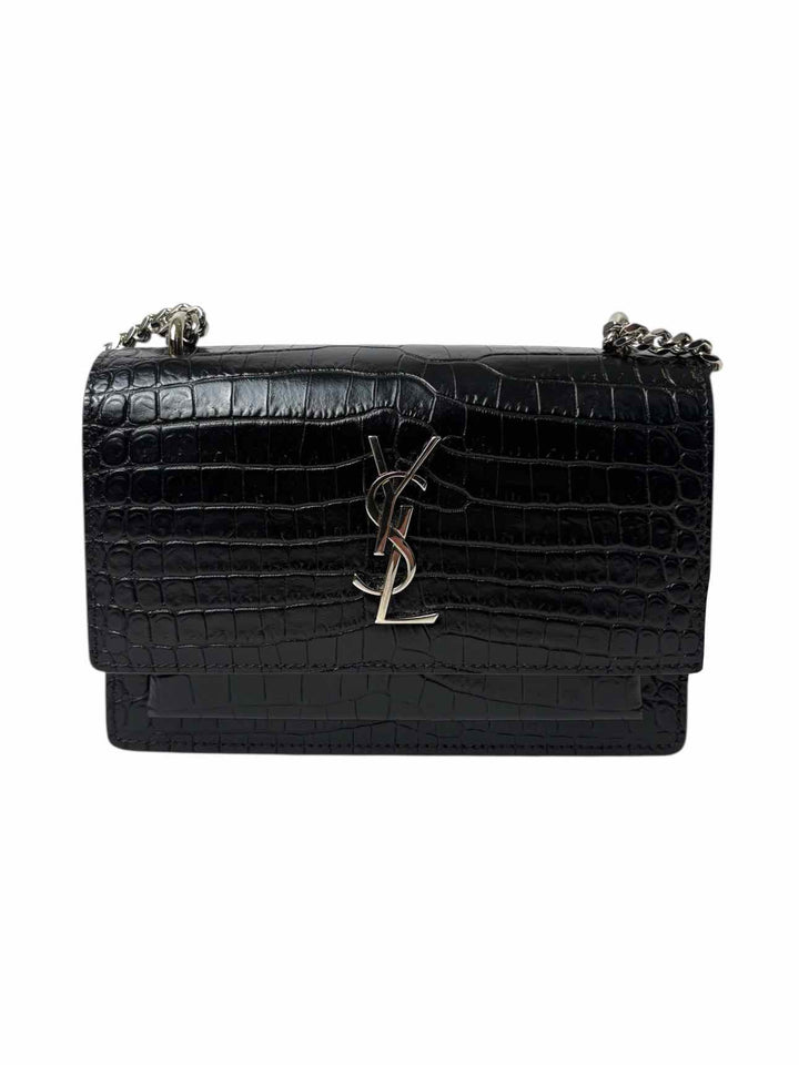 Saint Laurent Croc Embossed Sunset Wallet on Chain Purse