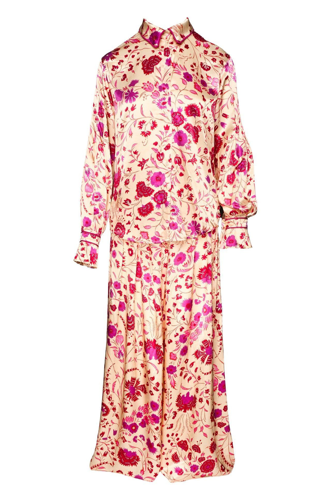 Sabina Musayev Size M Floral Print Satin Mallory Top & Damaris Pant Set
