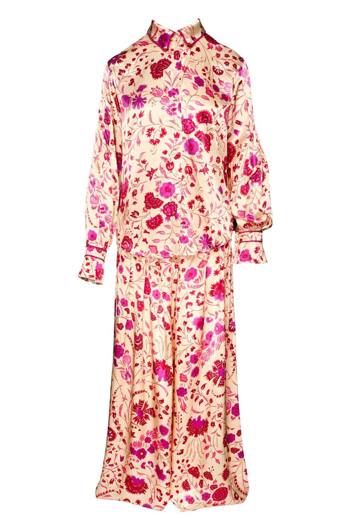 Sabina Musayev Size M Floral Print Satin Mallory Top & Damaris Pant Set