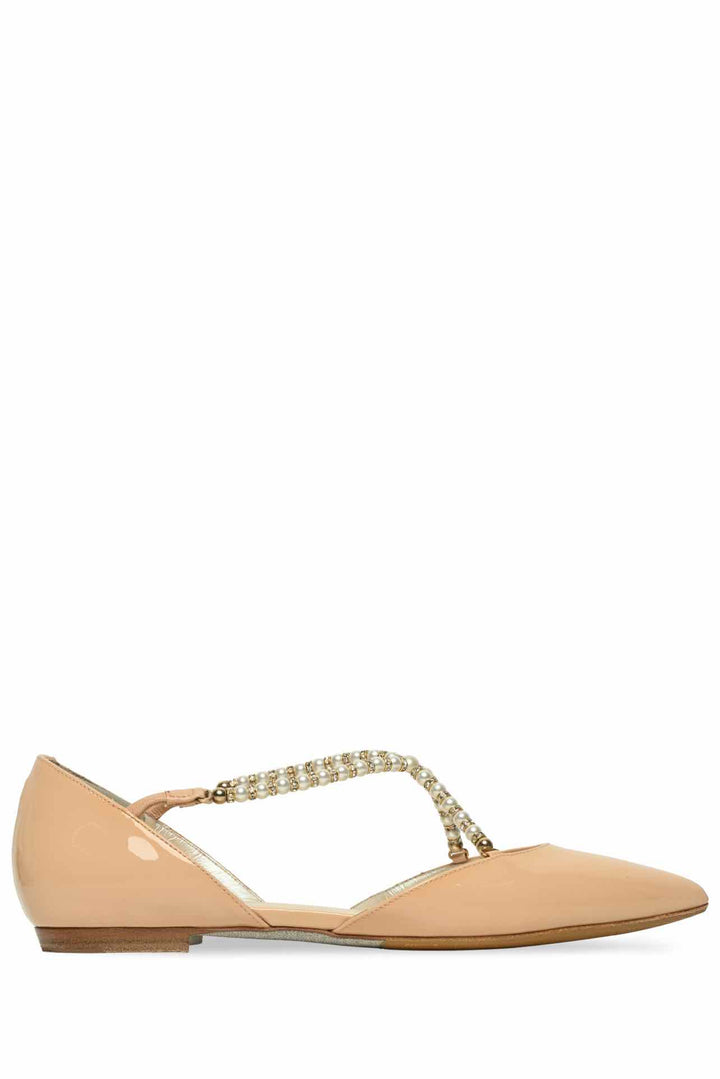 Rene Caovilla Size 35 Faux Pearl Crossover Strap Pointed Toe Flats