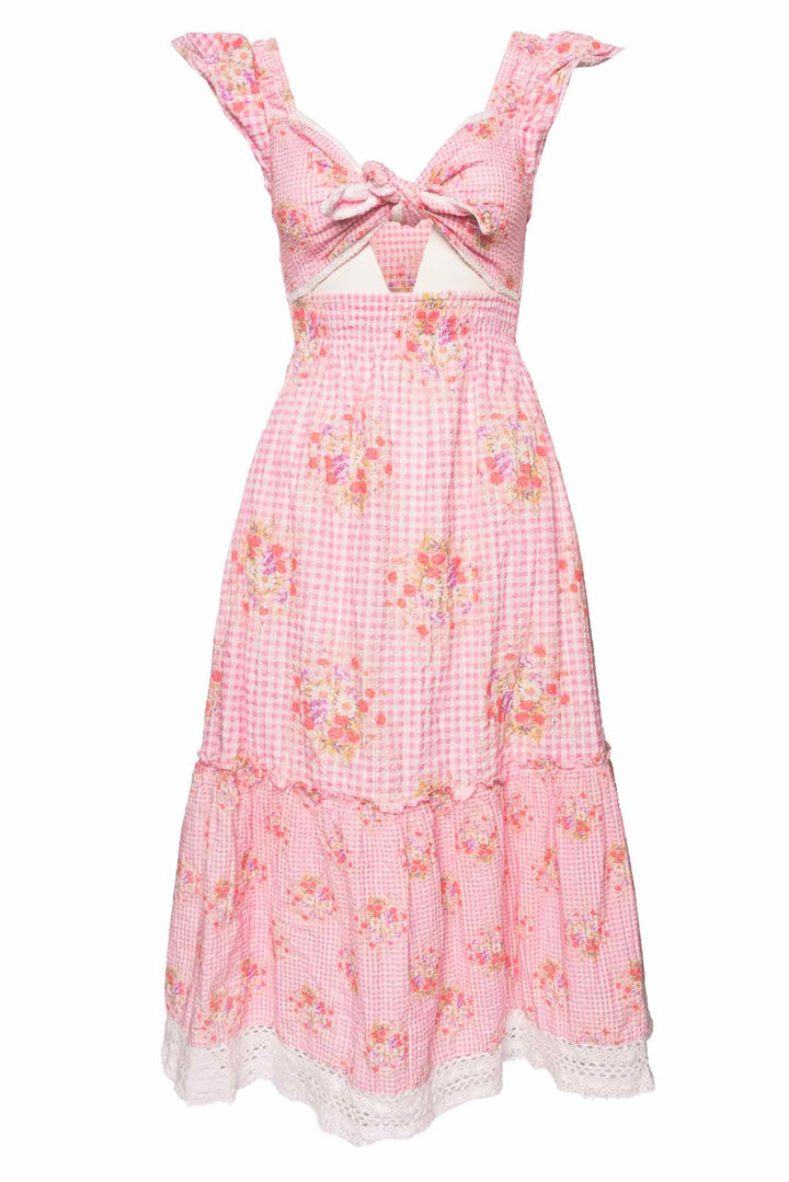 Love Shack Fancy Size XS Emeka Floral Gingham Seersucker Midi Dress