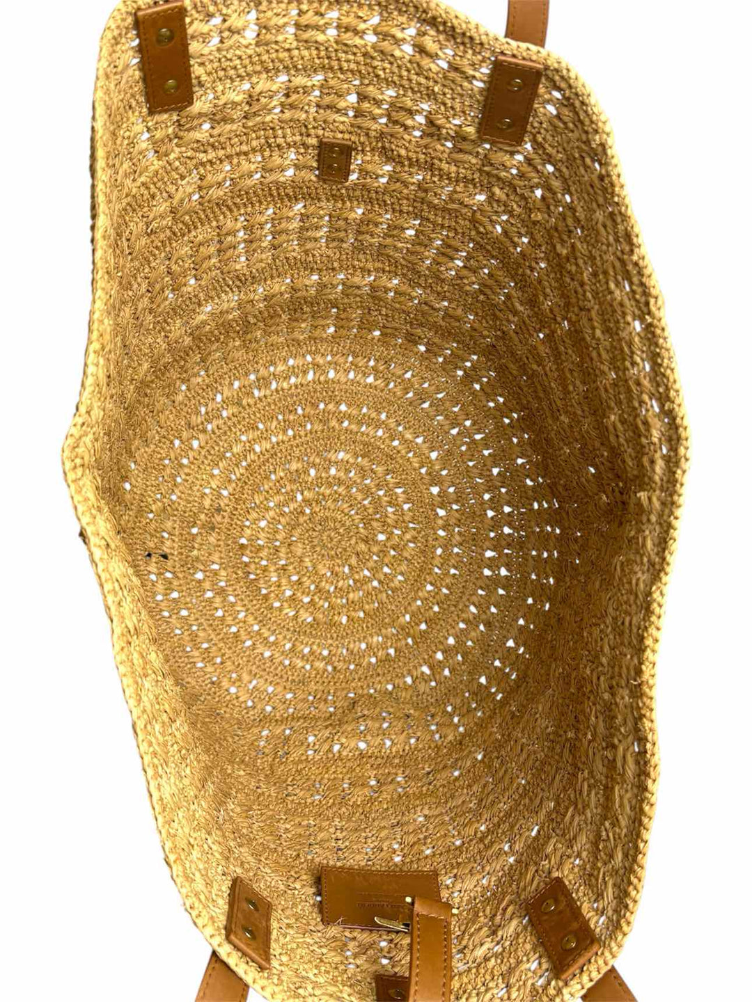 Saint Laurent Panier Natural & Brandy Raffia Hobo Purse