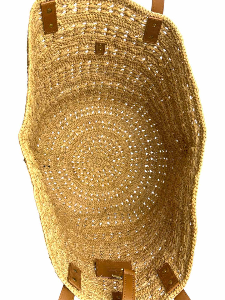 Saint Laurent Panier Natural & Brandy Raffia Hobo Purse