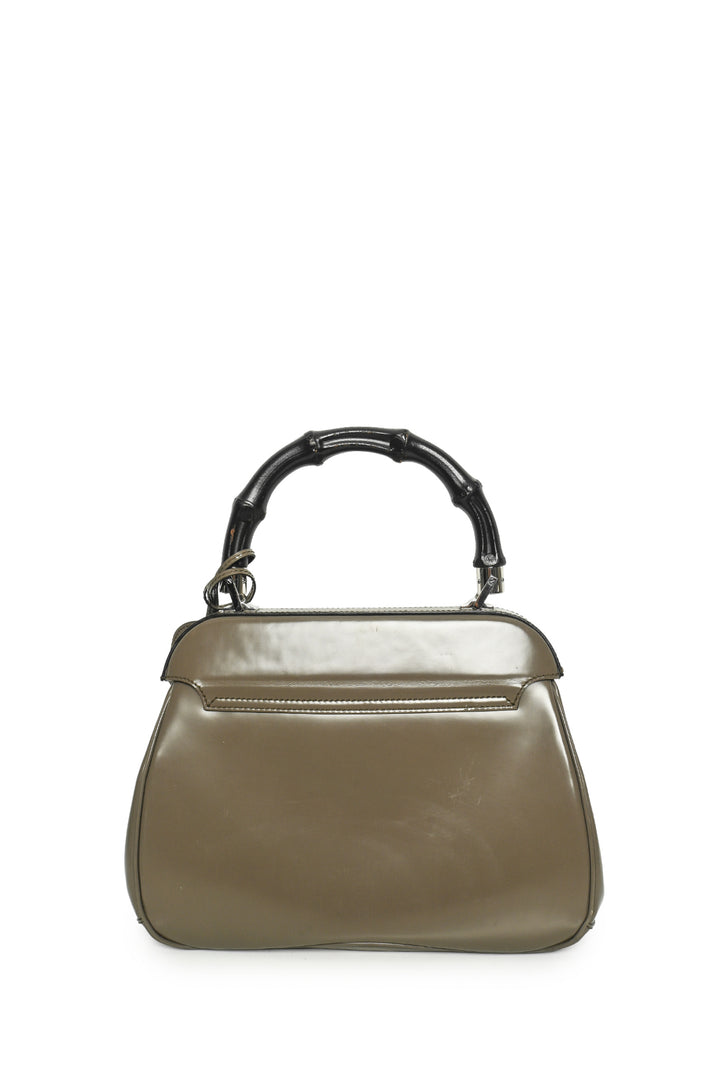 Gucci Smooth Leather Lady Lock Bamboo Top Handle Bag