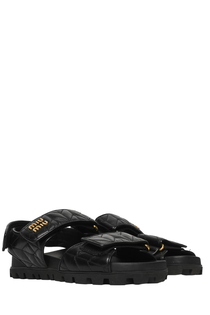 Miu Miu Size 38 Matelasse Leather Sport Sandals