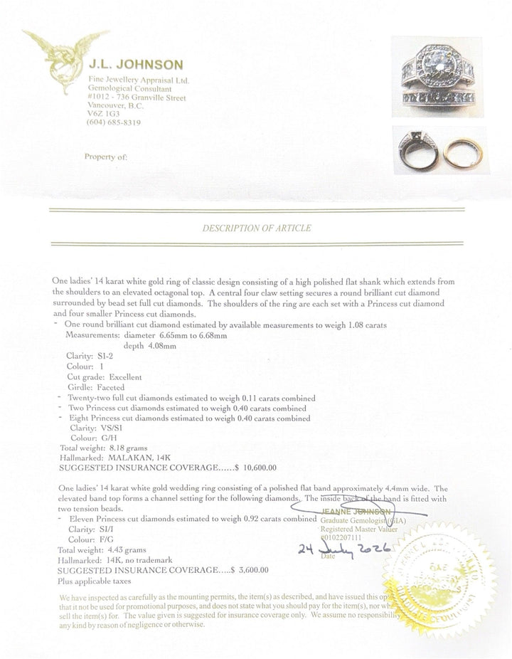 14K White Gold & Diamonds Duo Set Size 5/4 Rings