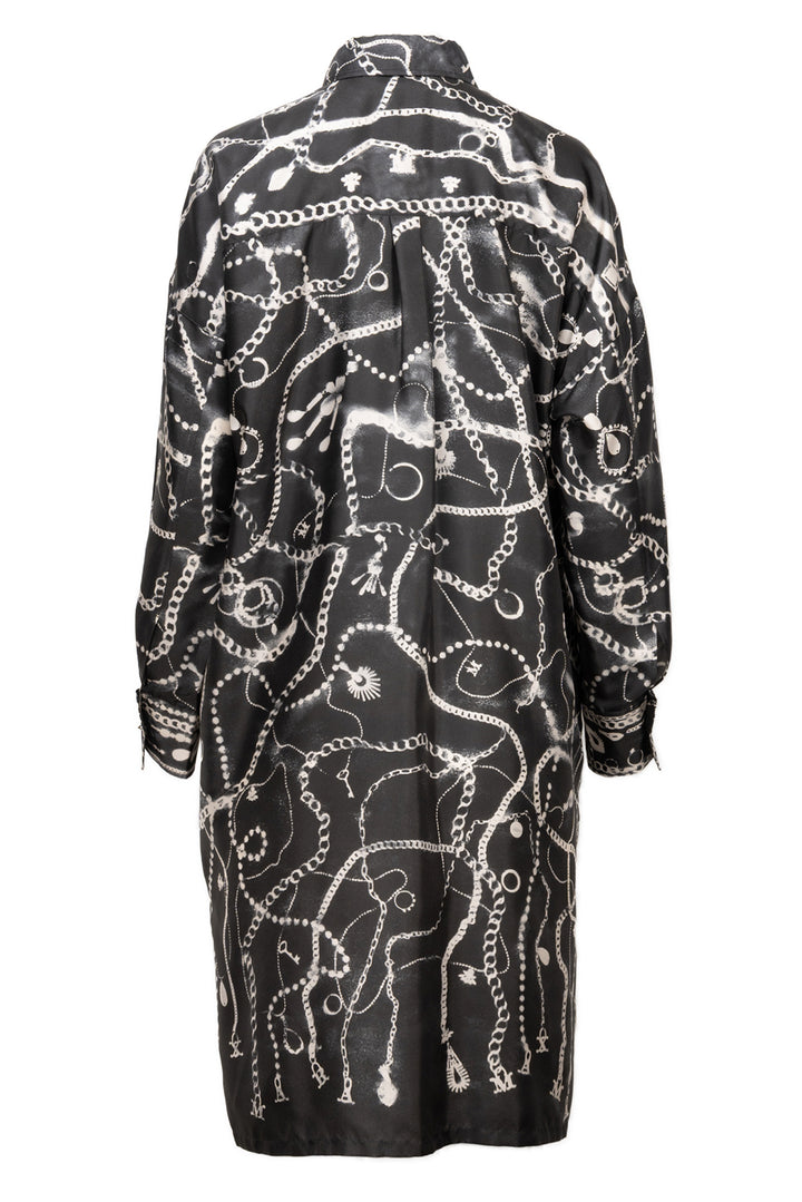 Maxmara Size 2 Bracco Chain Print Long Sleeve Silk Shirt Dress