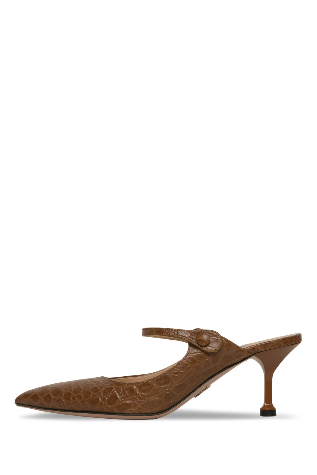 Prada Size 37.5 Croc Effect Leather Heeled Mules