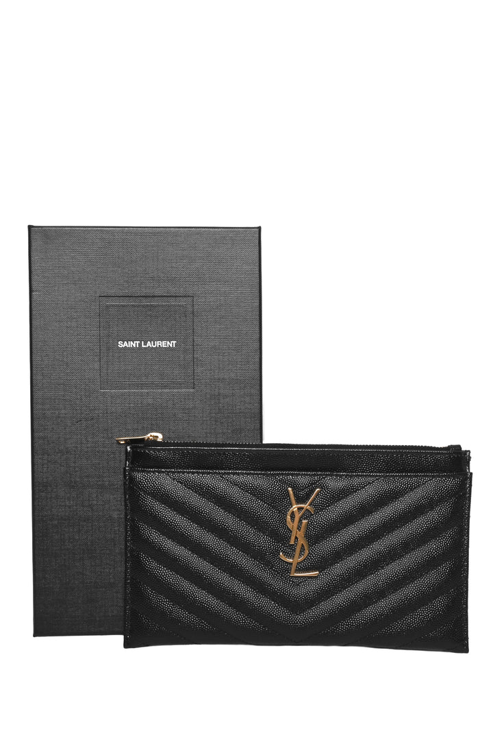 Saint Laurent 2019 Grain De Poudre Chevron Monogram Bill Pouch