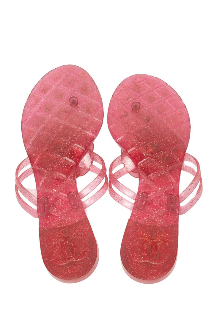 Chanel Size 39 Jelly Camellia Glitter Thong  Sandals