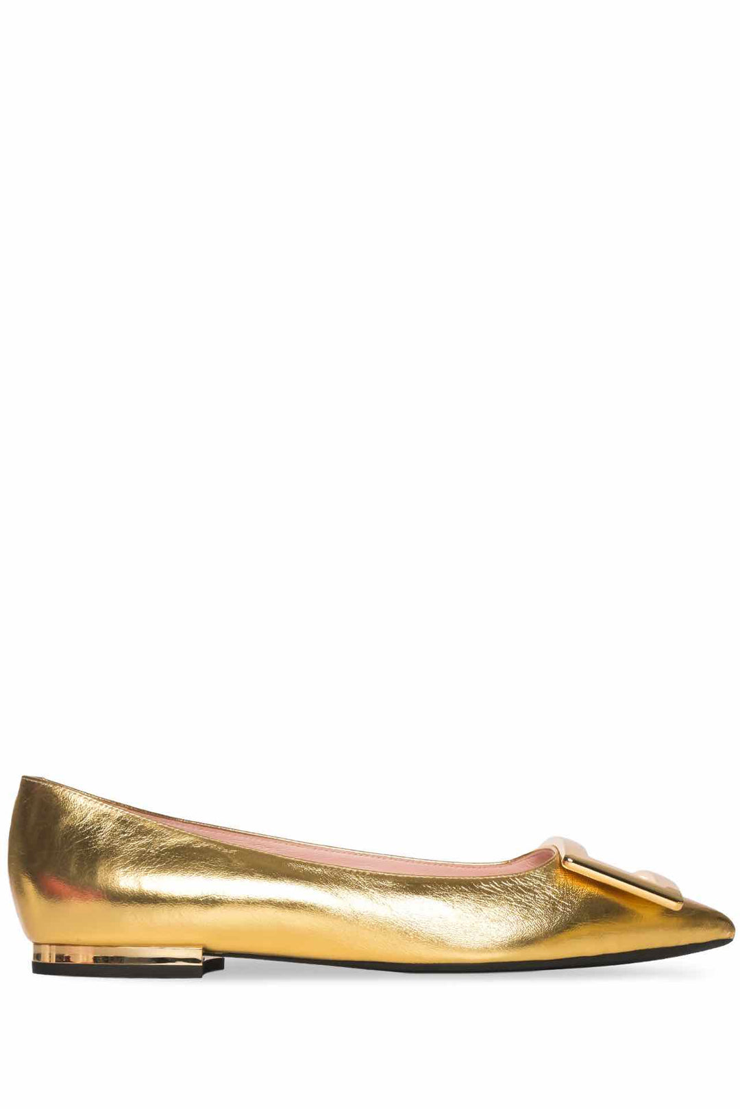 Roger Vivier Size 37.5 Gommettine Metallic Leather Ballet Flats