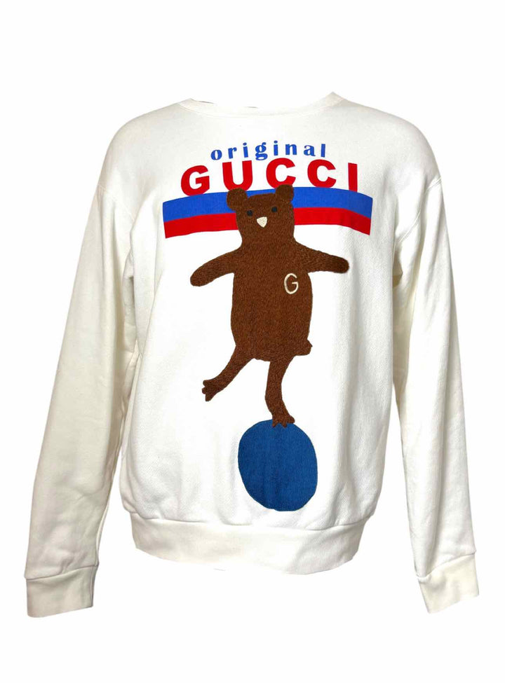 Gucci Size S Embroidered Bear Logo Cotton Sweatshirt