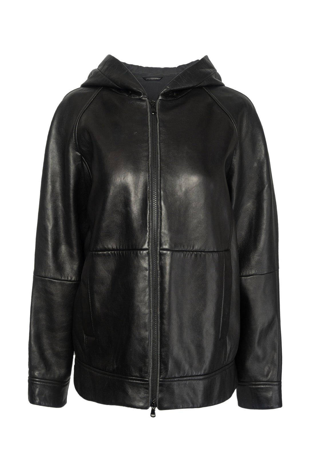 Brunello Cucinelli Size 42 Men's Leather Zip-Up Hooded Jacket