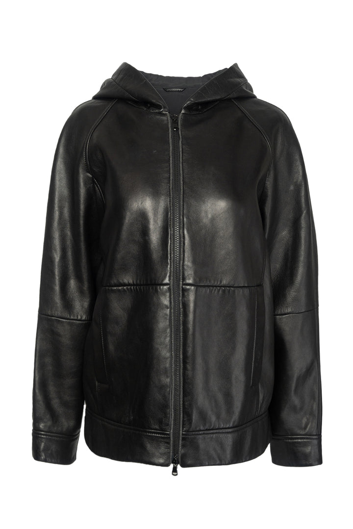 Brunello Cucinelli Size 42 Men's Leather Zip-Up Hooded Jacket