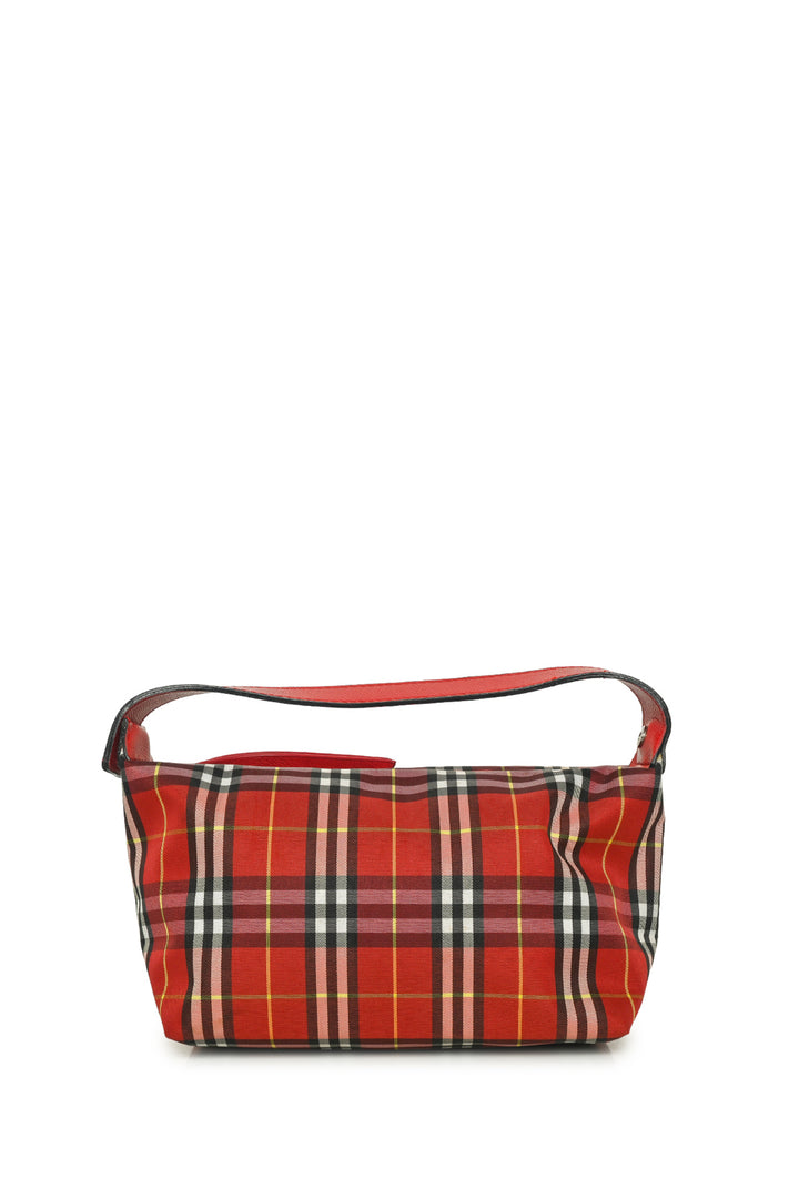 Burberry Saffiano Leather Trimmed Check Print Mini Nylon Shoulder Bag