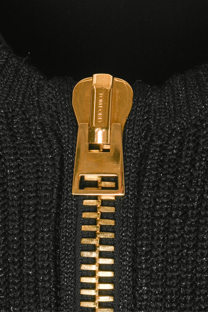 Tom Ford Size L Metallic Knit Zip-Up Cardigan