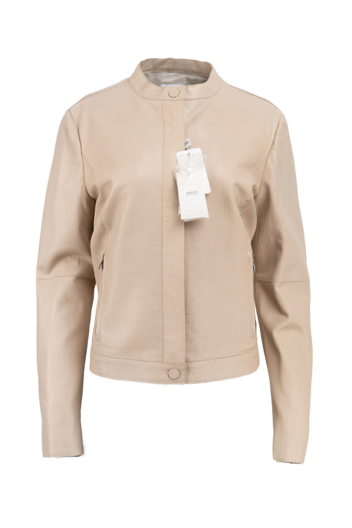 Armani Collezioni Size 14 Croc Embossed Lamb Leather Jacket