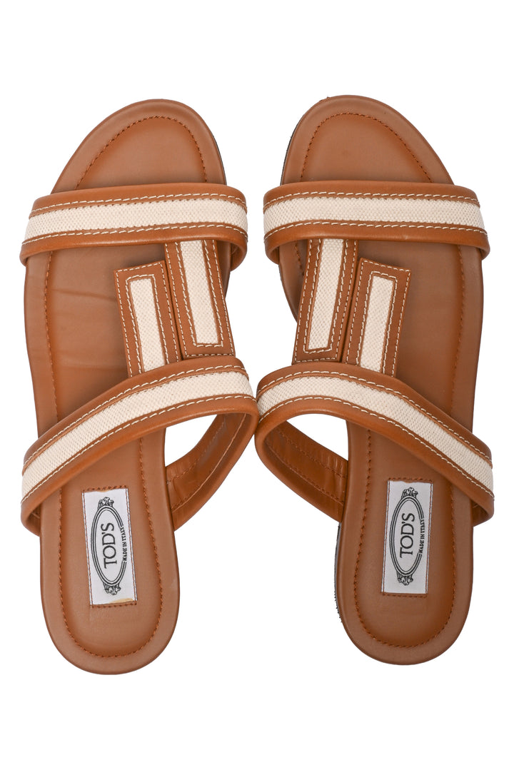 Tod's Size 38 T Canvas & Leather Sandals
