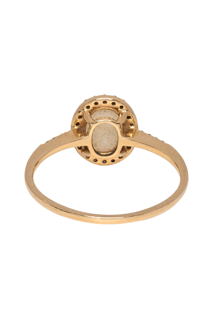 Lali Size 7 14K Yellow Gold Diamond Halo Opal Ring