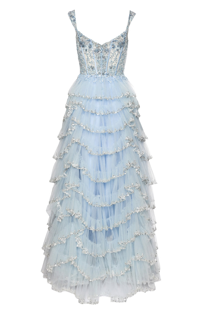 Sherri Hill Size 6 Tiered Sequin Embroidered Gown