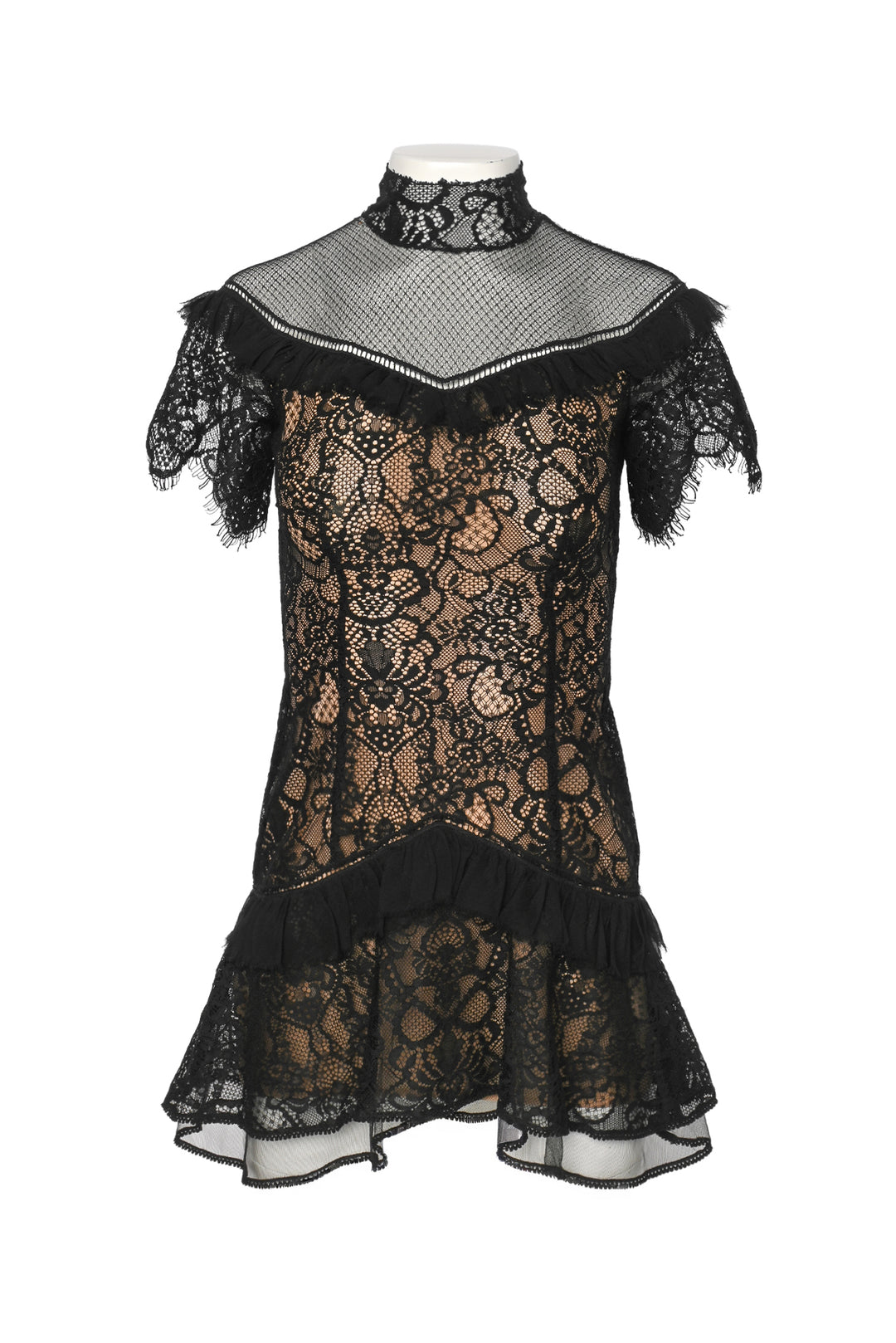 Jonathan Simkhai Size 0 Mixed Lace Mockneck Mini Dress