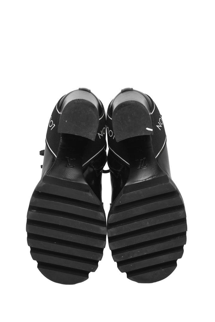 Louis Vuitton Size 36 Patent Logo Combat Ankle Boots