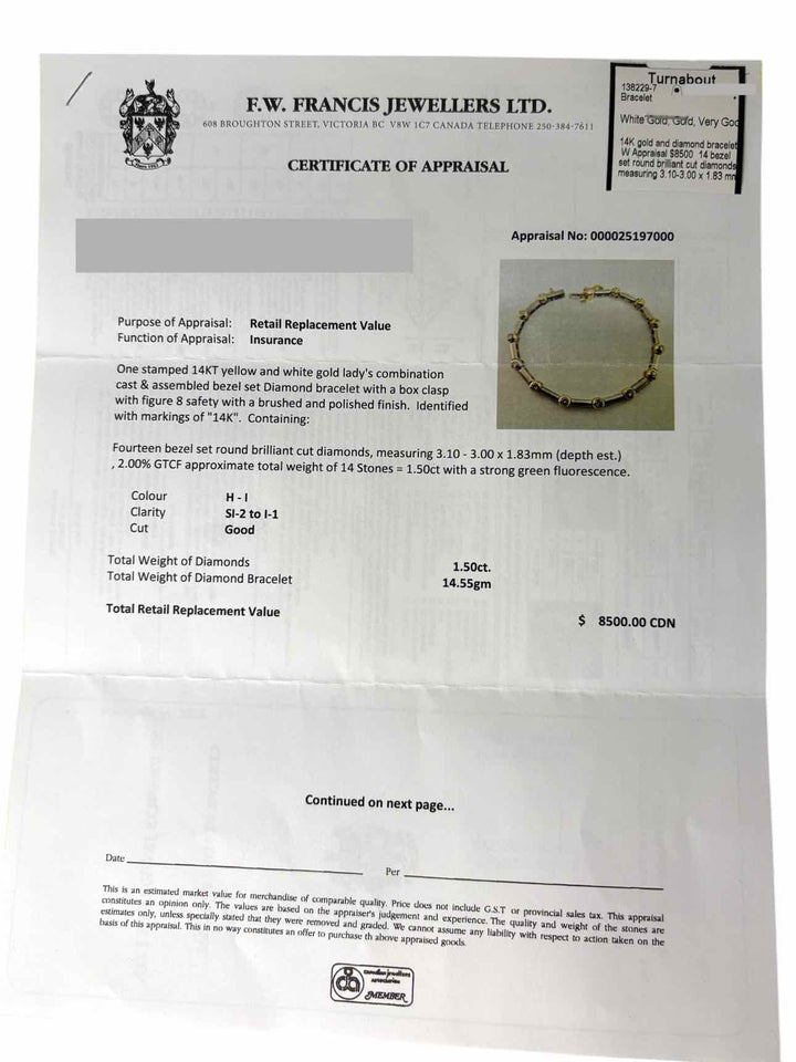 14K white and Yellow Gold Diamond Bracelet