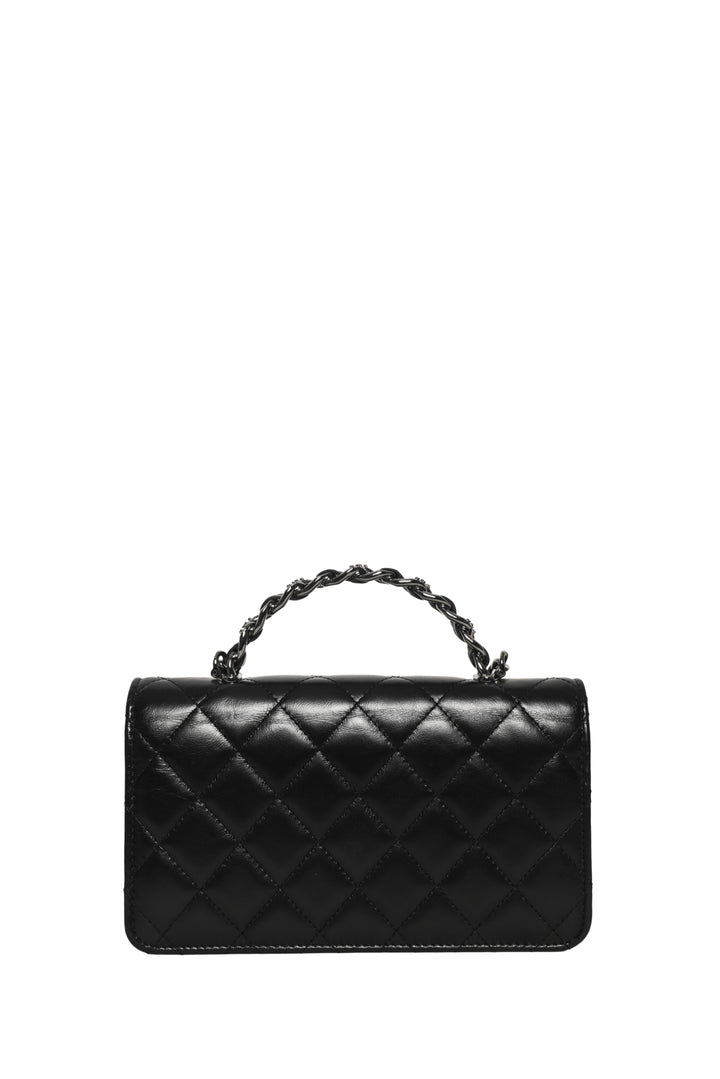 Chanel Shiny Crumpled Calfskin Crystal Quilted Precious Handle Clutch
