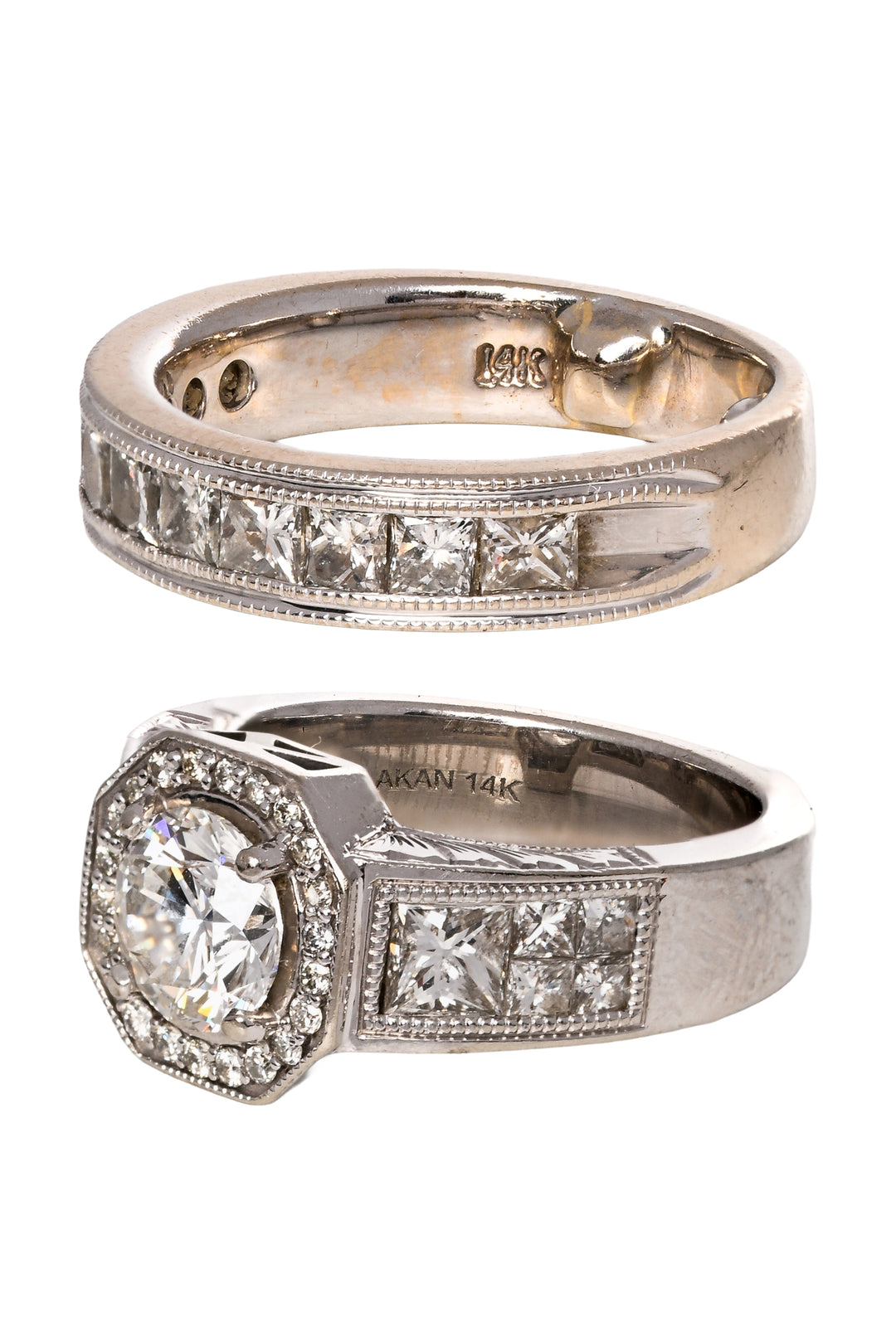 14K White Gold & Diamonds Duo Set Size 5/4 Rings